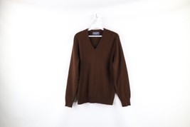 Vtg 70s Streetwear Mens Medium Distressed Blank Knit V-Neck Sweater Brown USA - £34.87 GBP