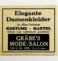 1945 WW2 German-USA Clothing Store Advertisement Grabe&#39;s Mode-Salon NYC ... - $19.99