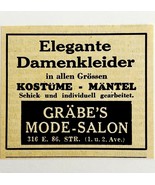 1945 WW2 German-USA Clothing Store Advertisement Grabe&#39;s Mode-Salon NYC ... - $27.41 CAD
