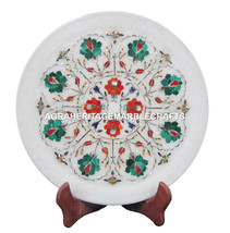 12&quot; Marble Serving Dish Plate Hakik Inlay Mosaic Marquetry Christmas Gif... - $337.44