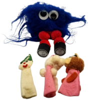 Vintage Toys Finger Puppet Bear Lamb Clown Blue Furry Monster Handmade C... - £6.98 GBP