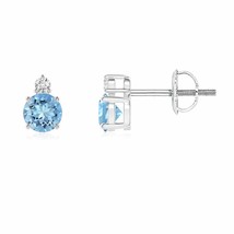 ANGARA Natural Aquamarine Round Stud Earrings with Diamond in 14K Gold (4MM) - £500.62 GBP