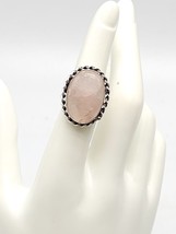 Oval Shape Natural Pink Quartz Silver Plated Ring Size 5.5 Vintage - $26.72