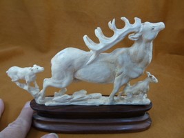 elk-16 white Moose Elk bull + fawns running shed ANTLER figurine Bali de... - $230.93