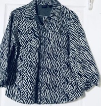 Westbound Woman Size L Zebra Denim Jean Jacket 3/4 Sleeves Blue White Nice! - £16.51 GBP