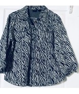 Westbound Woman Size L Zebra Denim Jean Jacket 3/4 Sleeves Blue White Nice! - £16.47 GBP