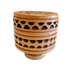 Music Box Hand Carved Wood Round DA Woodworks Michigan Made in USA Vintage - £21.26 GBP