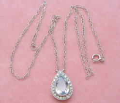 ART DECO 1.5ct PEAR AQUAMARINE DROP .40ctw DIAMOND HALO 15.5&quot; CHOKER NEC... - $2,078.01