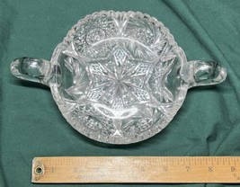 Vintage Cut Glass Round Two Handled Dish with Saw Tooth Edge ~9&quot; x 6&quot; x 3&quot; - £23.59 GBP