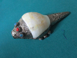 Tibetan Sankha Duhn Ritual 2 Wind Instrument Conch Ceremonial  SHELL &amp; STERLING  - £194.17 GBP