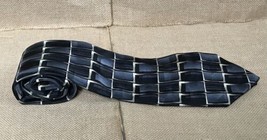 Mens Facets Gray Black Boxy Rectangular Pattern Silk Necktie Tie - £7.95 GBP