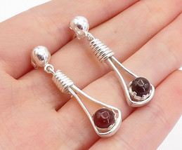 925 Sterling Silver - Cabochon Cut Carnelian Wrapped Dangle Earrings - EG2557 - $34.80