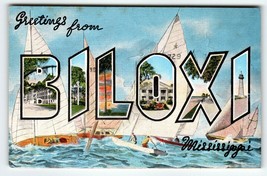 Greetings From biloxiMississippi Large Letter Linen Postcard Kropp Sail Boats - £9.76 GBP