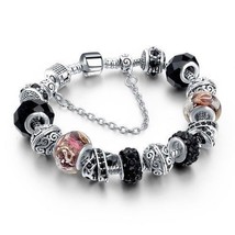 NEW European Charm Bracelet/Bangle BLACK Crystal/Bead Chain~Huge Fashion... - £16.17 GBP