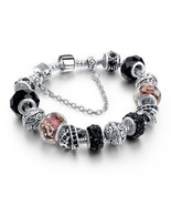NEW European Charm Bracelet/Bangle BLACK Crystal/Bead Chain~Huge Fashion Trend - $20.24