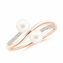 ANGARA Freshwater Pearl Two Stone Bypass Engagement Ring for Women in 14K Gold - £377.53 GBP