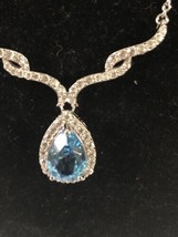 New Pear Cut 4.24 ct Blue Topaz White Sapphire 925 Necklace Classic Stunner! - £42.04 GBP