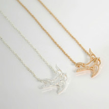 Cute Tiny Swallow Necklace 1&quot; Small Cutout Bird Pendant Gold Silver Tone Chain - £6.30 GBP