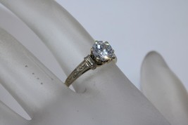 Vintage 14K Two-tone gold Solitaire Engagement ring with Clear Stone (CZ) Size 6 - £145.46 GBP