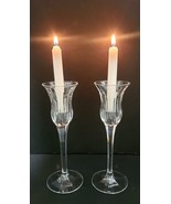 Mikasa Crystal Long Stem Candle Holders 8” Tall Pair Contemporary - $21.46