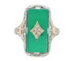 10k Gold Filigree Ring with Genuine Natural Green Onyx and Diamond Accen... - £494.69 GBP