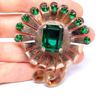 Gold Plated Modernist Brooch 925 Green Paste Pin Vermeil Sterling Silver... - €80,58 EUR