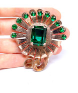 Gold Plated Modernist Brooch 925 Green Paste Pin Vermeil Sterling Silver... - €80,88 EUR