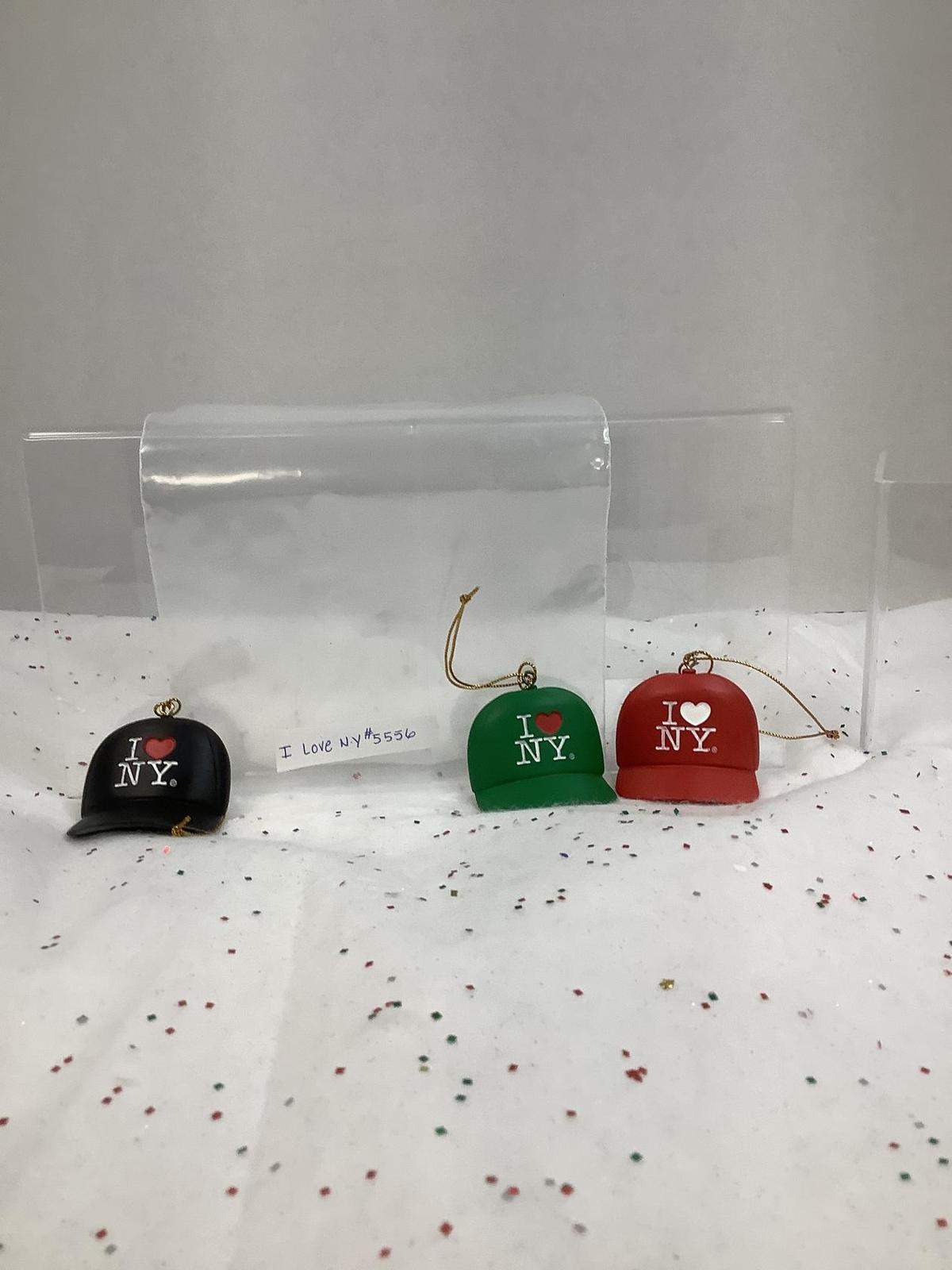 I Love NY Baseball Caps Magnetic Christmas Ornaments~ Set of 3~Black, Green, Red Item image 4