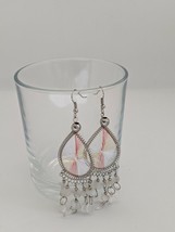 ECO-FRIENDLY Handcrafted Silk Thread Earrings Dangle With Beads White - £4.65 GBP