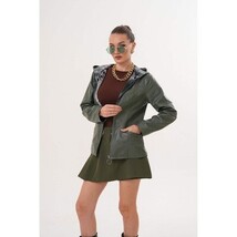 The Avelyn Reversible Olive Green Leather Women Jacket image 11