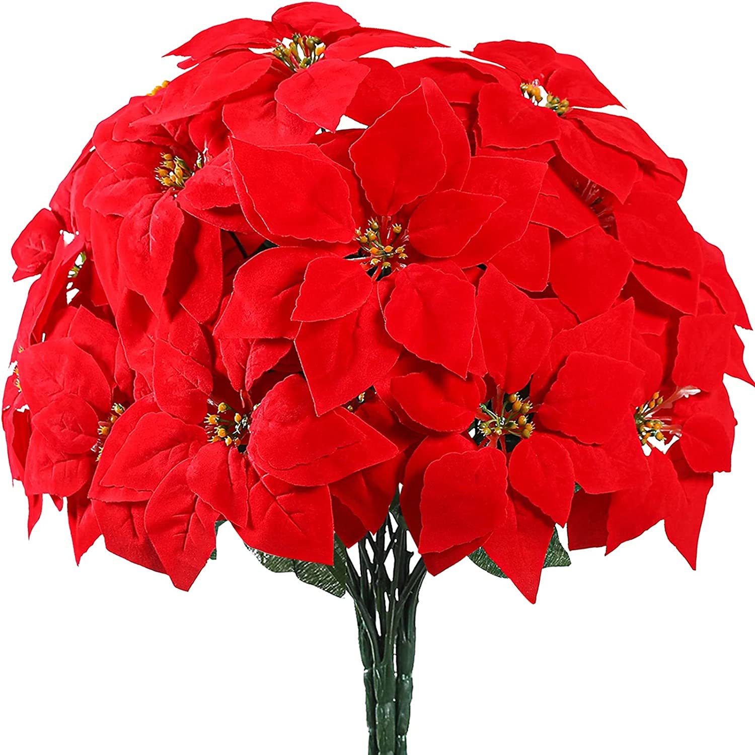 Hawesome 2 Pcs Artificial Poinsettia Flowers Christmas Flowers 7 Heads Silk - $41.99