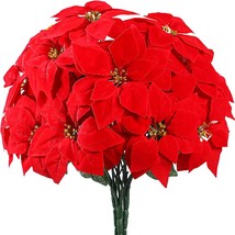 Hawesome 2 Pcs Artificial Poinsettia Flowers Christmas Flowers 7 Heads Silk - £26.45 GBP