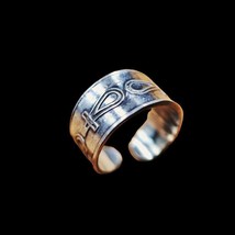 Oxidized Handmade Adjustable Silver Ring Band &quot;Ancient Egyptian Ankh Cro... - £24.82 GBP