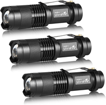 ULTRAFIRE 3 Pack Mini Flashlights Focus Adjustable SK68 Single Mode Tactical LED - £16.75 GBP