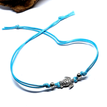 Turtle Ankle Bracelet Beaded Boho Anklet Foot Beach Jewellery Aqua Tone Cord Uk - £2.95 GBP