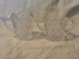 Vintage Clear Glass Sugar &amp; Creamer Set Scalloped Edges, Raised Details (M) - $71.25