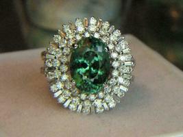 5.50Ct Green Emerald &amp; Diamond 18K Yellow Gold Over Engagement Wedding Ring - £89.08 GBP