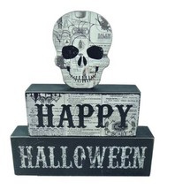 Happy Halloween Tabletop Decor Box Sign Shelf Sitter Skull Face - $16.95