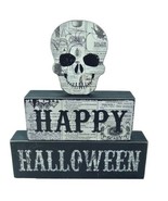 Happy Halloween Tabletop Decor Box Sign Shelf Sitter Skull Face - $23.18 CAD