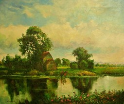 Willard-Horseman at Pond-Original Oil Painting on Stretched Canvas, Hand... - $141.55