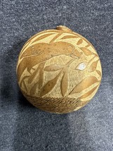 Vintage Folk Art Gourd Bowl Hand Carved Bird Animal Motif Home Decor Boho Nature - £9.48 GBP