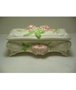 Vintage Porcelain Jewelry Trinket Holder Rose Design 4 Legs Felt Feet 8&quot;... - $24.99