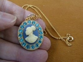 CA30-152) RARE African American LADY ivory + blue CAMEO brass pendant necklace - £23.22 GBP
