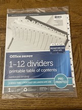 Office Depot 1-12 Dividers W/ Printable Table Of Contents - £6.12 GBP