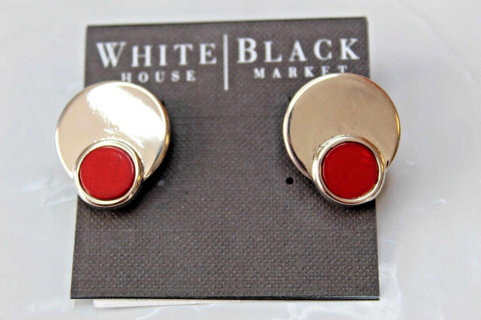 Primary image for White House Black Market Clip On Earrings Red & Silver Metal Circles New