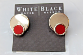 White House Black Market Clip On Earrings Red &amp; Silver Metal Circles New - £14.20 GBP