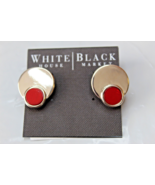 White House Black Market Clip On Earrings Red &amp; Silver Metal Circles New - €14,99 EUR
