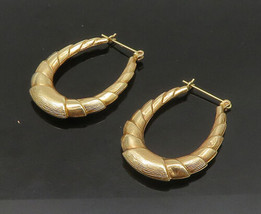 14K GOLD - Vintage Shiny Textured Hollow U-Shape Hoop Earrings - GE117 - £226.85 GBP