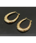 14K GOLD - Vintage Shiny Textured Hollow U-Shape Hoop Earrings - GE117 - £227.62 GBP