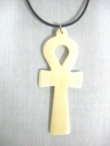 3&quot; Ankh / Anhk Large Size Bison Bone Life Pendant Adjustable Cord Necklace - £18.80 GBP